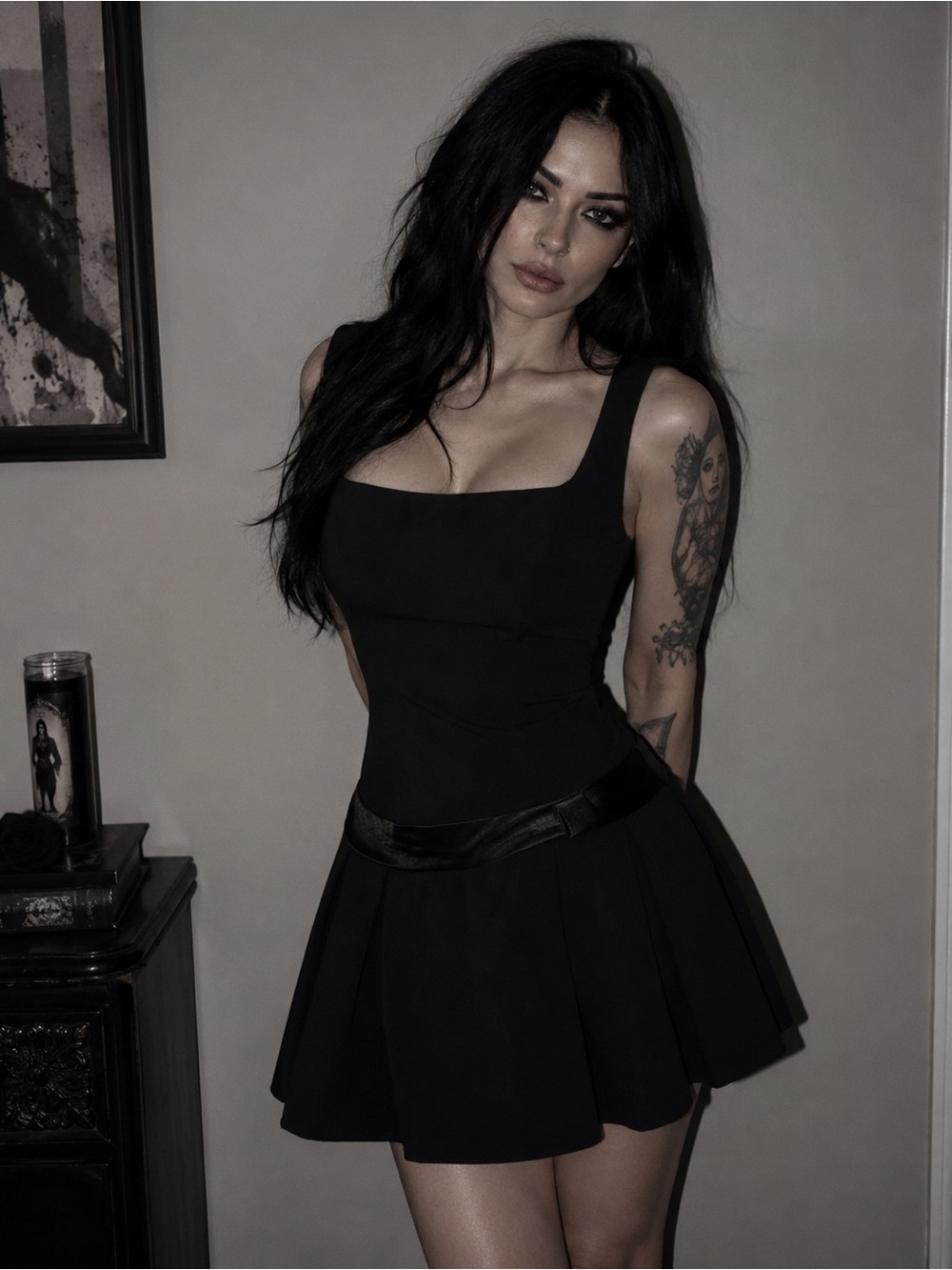 B. Darlin Goth Square-Neck Fit & Flare Essential Stylish Doll Dress- Women’s